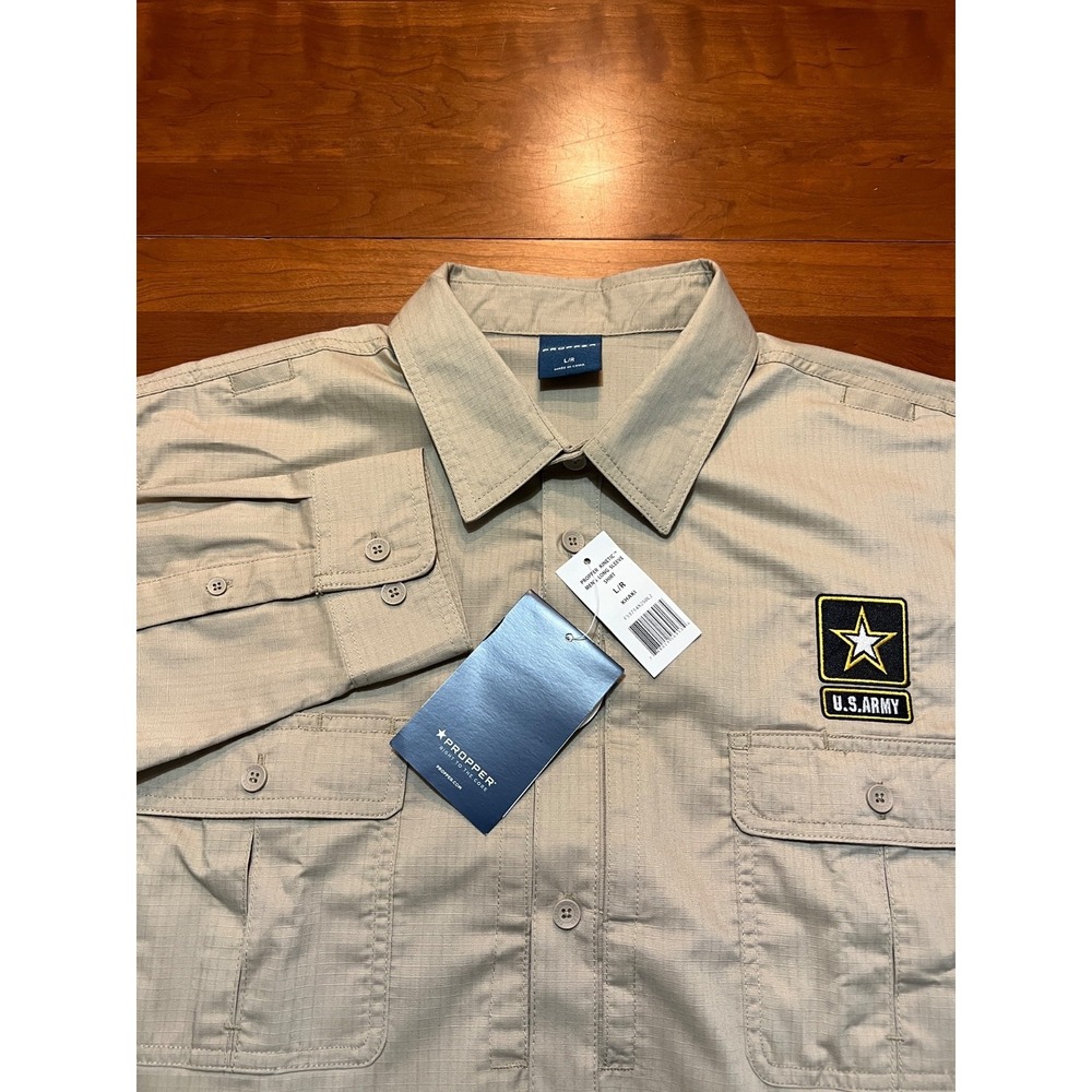Propper Kinetic Tactical Shirt Large Khaki Ripstop Long Sleeve With US Army